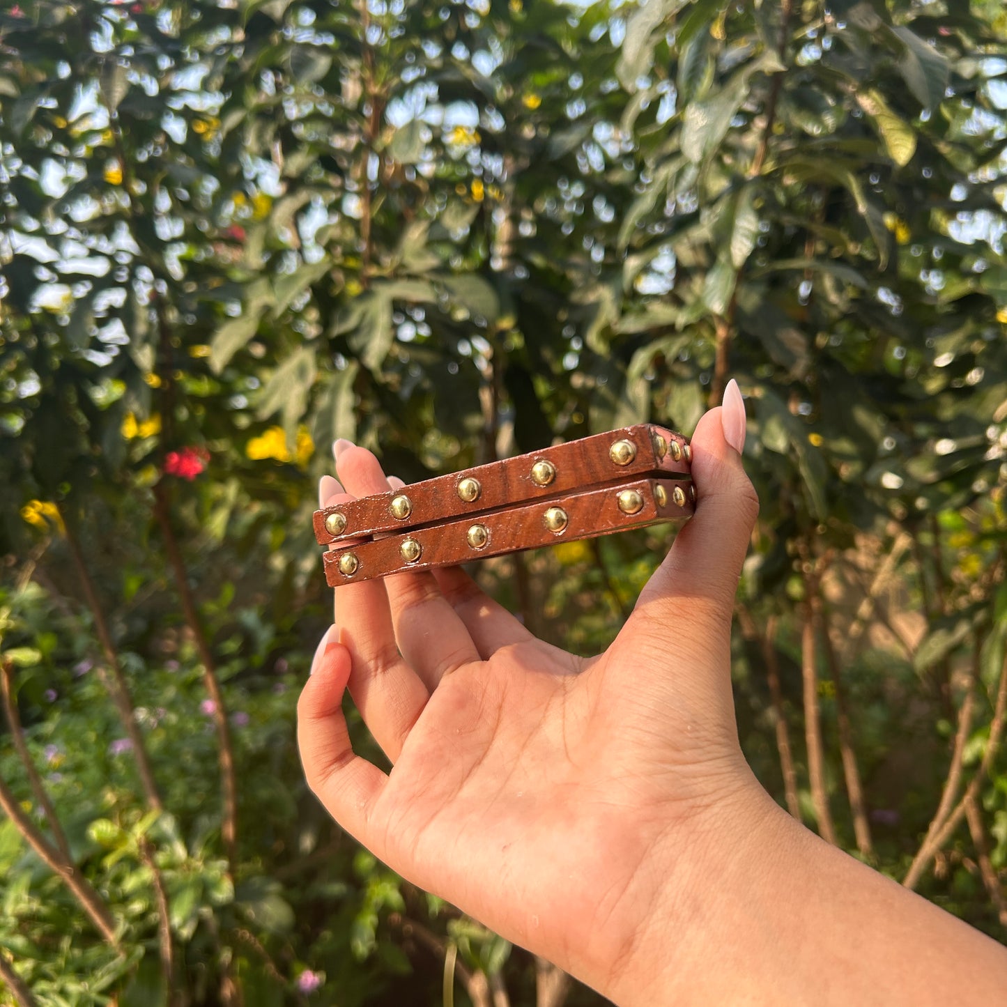 Square Studded Wooden Bangles
